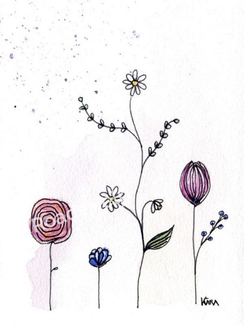 Acuarela margarita y otras flores