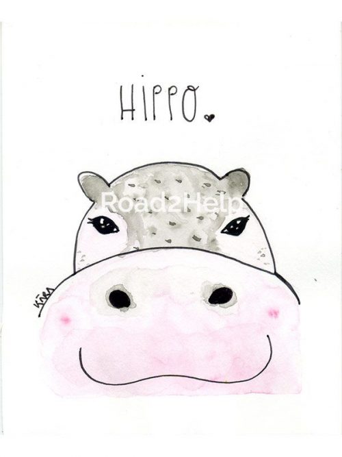 Acuarela la hipopótama Paqui
