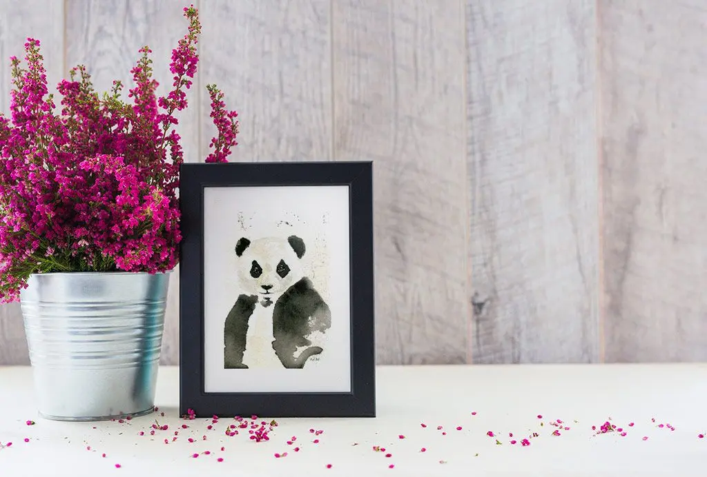 Acuarela Señor Panda enmarcada