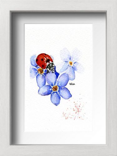 Acuarela la mariquita Ramona con marco