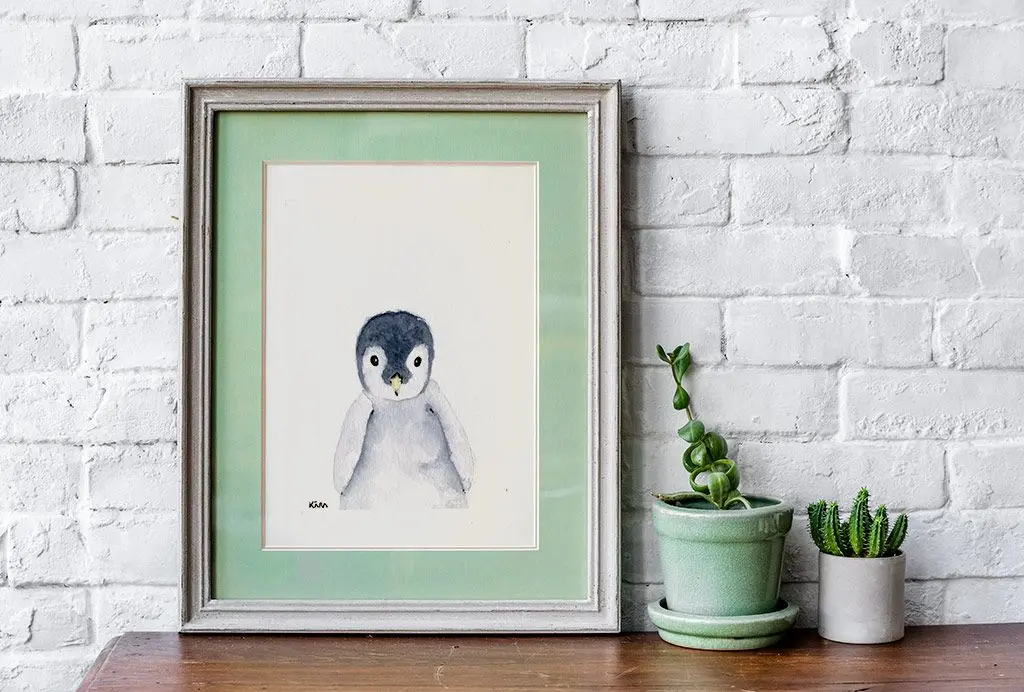 Acuarela pingüino enmarcada