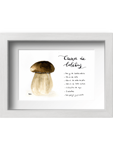 Acuarela receta de boletus con marco