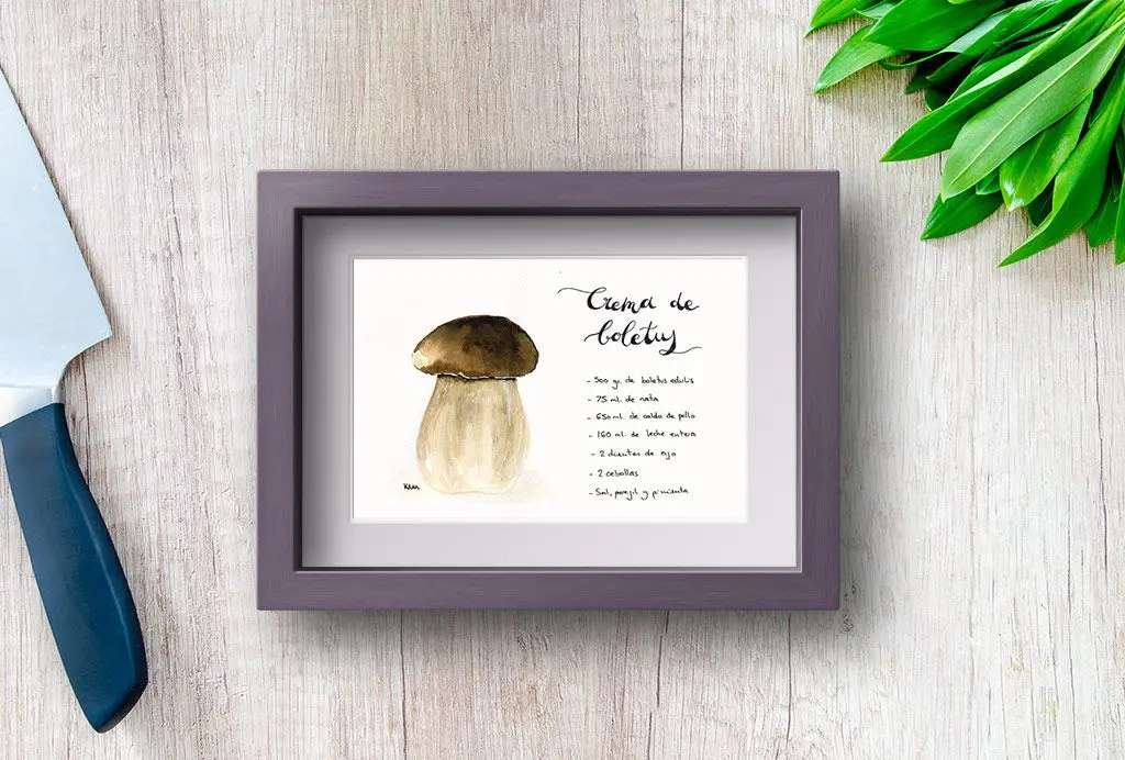 Acuarela receta crema de boletus